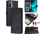 Custodia In Pelle Per Xiaomi Redmi Note 10S / Note 10 4G / Poco M5S, Dolce Gatto Flip Caso Con Funzione Di Stand E Portafoglio Nero