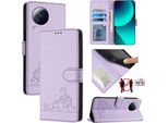 Custodia In Pelle Per Xiaomi Civi 3, Dolce Gatto Custodia Flip Con Funzione Stand E Portafoglio Viola
