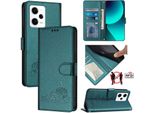 Custodia In Pelle Per Xiaomi Poco X5 Pro/Redmi Note 12 Pro 5G, Dolce Gatto Flip Case Con Funzione Stand E Portafoglio Verde