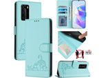 Custodia In Pelle Per Huawei P40 Pro, Dolce Gatto Custodia Flip Con Funzione Stand E Portafoglio Verde Chiaro