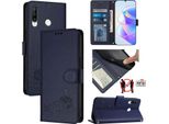 Custodia In Pelle Per Huawei P30 Lite, Dolce Gatto Custodia Flip Con Funzione Stand E Portafoglio Blu