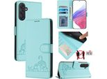 Custodia In Pelle Per Samsung Galaxy M55, Dolce Gatto Custodia Flip Con Funzione Stand E Portafoglio Verde Chiaro