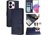Custodia In Pelle Per Xiaomi Redmi 13 / Note 13R, Dolce Gatto Flip Case Con Funzione Stand E Portafoglio Blu