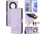 Custodia In Pelle Per Honor X9A / Magic5 Lite, Dolce Gatto Custodia Flip Con Funzione Stand E Portafoglio Viola
