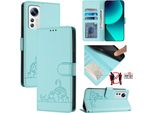 Custodia In Pelle Per Xiaomi 12/Xiaomi 12X/Xiaomi 12S, Dolce Gatto Flip Case Con Funzione Stand E Portafoglio Verde Chiaro