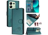 Custodia In Pelle Per Xiaomi Redmi Note 13 4G, Dolce Gatto Custodia Flip Con Funzione Stand E Portafoglio Verde