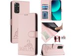 Custodia In Pelle Per Xiaomi Redmi Note 11S / Note 11 4G / Note 12S 4G, Dolce Gatto Custodia Flip Con Funzione Stand E Portafoglio Rosa