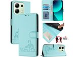 Custodia In Pelle Per Xiaomi Redmi Note 13 4G, Dolce Gatto Custodia Flip Con Funzione Stand E Portafoglio Verde Chiaro