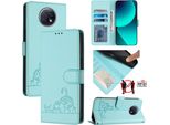 Custodia In Pelle Per Xiaomi Redmi Note 9T, Dolce Gatto Flip Case Con Funzione Stand E Portafoglio Verde Chiaro