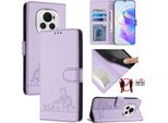Custodia In Pelle Per Honor Magic6, Dolce Gatto Custodia Flip Con Funzione Stand E Portafoglio Viola