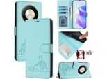 Custodia In Pelle Per Honor X9B / Magic6 Lite, Dolce Gatto Custodia Flip Con Funzione Stand E Portafoglio Verde Chiaro