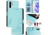 Custodia In Pelle Per Huawei P30 Pro, Dolce Gatto Custodia Flip Con Funzione Stand E Portafoglio Verde Chiaro