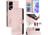 Custodia In Pelle Per Honor 80 Gt, Dolce Gatto Custodia Flip Con Funzione Stand E Portafoglio Rosa
