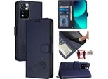 Custodia In Pelle Per Xiaomi Redmi Note 11 Pro+ 5G, Dolce Gatto Custodia Flip Con Funzione Stand E Portafoglio Blu