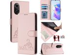 Custodia In Pelle Per Huawei Nova 9 Se/Honor 50 Se, Dolce Gatto Custodia Flip Con Funzione Stand E Portafoglio Rosa