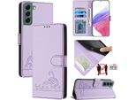 Custodia In Pelle Per Samsung Galaxy S22+ 5G, Dolce Gatto Custodia Flip Con Funzione Stand E Portafoglio Viola