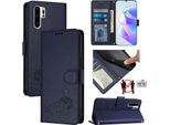 Custodia In Pelle Per Huawei P30 Pro, Dolce Gatto Custodia Flip Con Funzione Stand E Portafoglio Blu