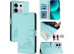 Custodia In Pelle Per Xiaomi Poco X6/Redmi Note 13 Pro 5G, Dolce Gatto Flip Case Con Funzione Stand E Portafoglio Verde Chiaro
