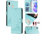 Custodia In Pelle Per Huawei P20 Lite, Dolce Gatto Custodia Flip Con Funzione Stand E Portafoglio Verde Chiaro
