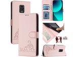 Custodia In Pelle Per Xiaomi Poco M2 Pro/Redmi Note 9S/9 Pro/9 Pro Max, Dolce Gatto Flip Case Con Funzione Stand E Portafoglio Rosa