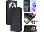 Custodia In Pelle Per Honor Magic6 Pro, Dolce Gatto Custodia Flip Con Funzione Stand E Portafoglio Nero