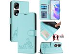 Custodia In Pelle Per Honor 90 Pro, Dolce Gatto Custodia Flip Con Funzione Stand E Portafoglio Verde Chiaro