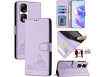 Custodia In Pelle Per Honor 90 Pro, Dolce Gatto Custodia Flip Con Funzione Stand E Portafoglio Viola