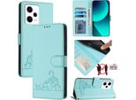 Custodia In Pelle Per Xiaomi Poco X5 Pro/Redmi Note 12 Pro 5G, Dolce Gatto Flip Case Con Funzione Stand E Portafoglio Verde Chiaro