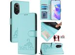 Custodia In Pelle Per Huawei Nova 9 Se/Honor 50 Se, Dolce Gatto Custodia Flip Con Funzione Stand E Portafoglio Verde Chiaro