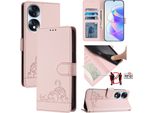 Custodia In Pelle Per Honor 70, Dolce Gatto Custodia Flip Con Funzione Stand E Portafoglio Rosa