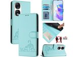 Custodia In Pelle Per Honor 90, Dolce Gatto Custodia Flip Con Funzione Stand E Portafoglio Verde Chiaro