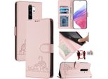 Custodia In Pelle Per Xiaomi Redmi Note 8 Pro, Dolce Gatto Custodia Flip Con Funzione Stand E Portafoglio Rosa