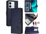 Custodia In Pelle Per Xiaomi Redmi Note 13 5G, Dolce Gatto Custodia Flip Con Funzione Stand E Portafoglio Blu