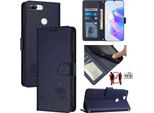 Custodia In Pelle Per Honor 9 Lite, Dolce Gatto Custodia Flip Con Funzione Stand E Portafoglio Blu