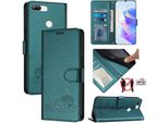 Custodia In Pelle Per Honor 9 Lite, Dolce Gatto Custodia Flip Con Funzione Stand E Portafoglio Verde