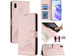 Custodia In Pelle Per Huawei P20 Lite, Dolce Gatto Custodia Flip Con Funzione Stand E Portafoglio Rosa
