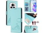 Custodia In Pelle Per Honor Magic6 Pro, Dolce Gatto Custodia Flip Con Funzione Stand E Portafoglio Verde Chiaro