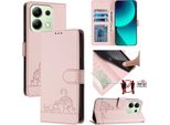 Custodia In Pelle Per Xiaomi Redmi Note 13 4G, Dolce Gatto Custodia Flip Con Funzione Stand E Portafoglio Rosa