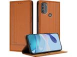 Custodia Per Motorola Moto G71 5G In Pelle Con Funzione Stand Brown