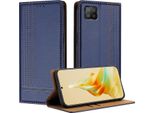 Custodia Per Oppo A73 4G In Pelle Con Funzione Di Supporto Blu