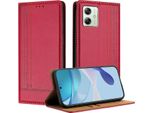 Custodia Per Motorola Moto G14 G54 In Pelle Con Funzione Stand Rosso