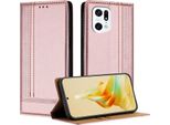 Custodia Per Oppo Find X5 Pro In Pelle Con Funzione Stand Rosa