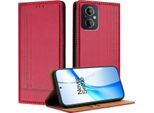 Custodia Per Oppo Reno8 4G In Pelle Con Funzione Stand Rosso