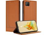 Custodia Per Oppo A73 4G In Pelle Con Funzione Di Supporto Marrone