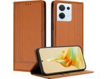 Custodia Per Oppo Reno8 5G In Pelle Con Funzione Stand Brown
