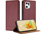 Custodia Per Oppo Find X5 Pro In Pelle Con Funzione Stand Rosso Scuro
