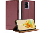 Custodia Per Oppo A57 5G In Pelle Con Funzione Stand Rosso Scuro