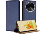Custodia Per Oppo Find X6 Pro In Pelle Con Funzione Stand Blu