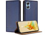 Custodia Per Oppo A17 In Pelle Con Funzione Stand Blu