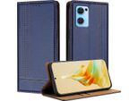 Custodia Per Oppo Find X5 Lite In Pelle Flip Cover Con Funzione Stand Blu